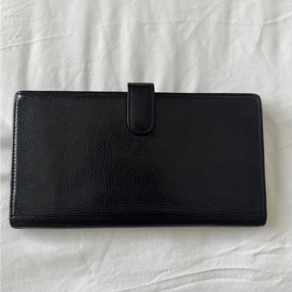 CHANEL Camellia Embossed Black Leather Long Flap Wallet Vintage